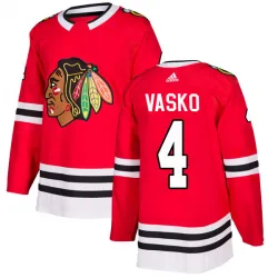 Men's Elmer Vasko Chicago Blackhawks Red Home Jersey - Black Authentic