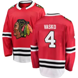 Men's Elmer Vasko Chicago Blackhawks Red Home Jersey - Black Breakaway