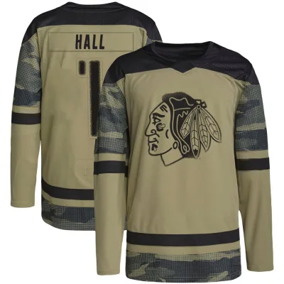 Men's Glenn Hall Chicago Blackhawks Camo Military Appreciation Practice Jersey - Black Authentic