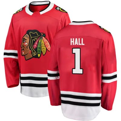 Men's Glenn Hall Chicago Blackhawks Red Home Jersey - Black Breakaway