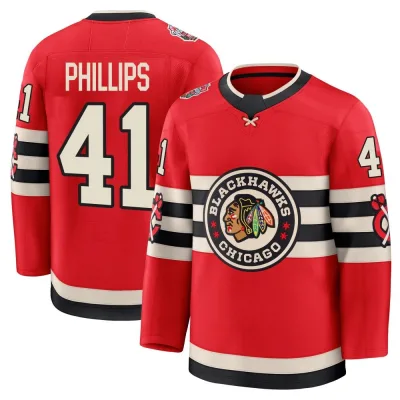 Men's Isaak Phillips Chicago Blackhawks Red 2025 Winter Classic Jersey - Black Premium