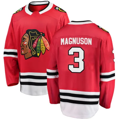 Men's Keith Magnuson Chicago Blackhawks Red Home Jersey - Black Breakaway