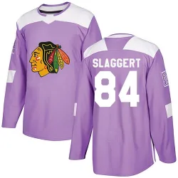 Men's Landon Slaggert Chicago Blackhawks Fights Cancer Practice Jersey - Purple Authentic