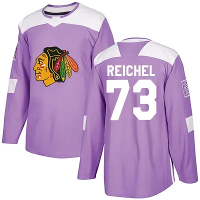 Men's Lukas Reichel Chicago Blackhawks Fights Cancer Practice Jersey - Purple Authentic