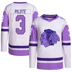 Men's Pierre Pilote Chicago Blackhawks Hockey Fights Cancer Primegreen Jersey - White/Purple Authentic