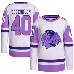 Youth Arvid Soderblom Chicago Blackhawks Hockey Fights Cancer Primegreen Jersey - White/Purple Authentic