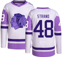 Youth Austin Strand Chicago Blackhawks Hockey Fights Cancer Jersey - Black Authentic