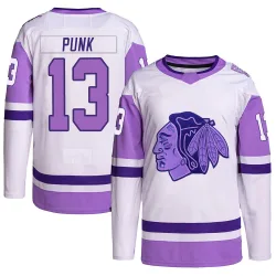 Youth CM Punk Chicago Blackhawks Hockey Fights Cancer Primegreen Jersey - White/Purple Authentic