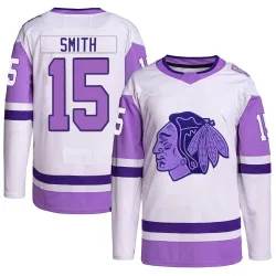 Youth Craig Smith Chicago Blackhawks Hockey Fights Cancer Primegreen Jersey - White/Purple Authentic