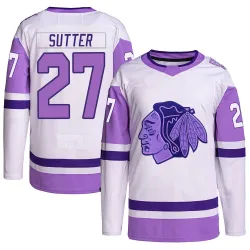 Youth Darryl Sutter Chicago Blackhawks Hockey Fights Cancer Primegreen Jersey - White/Purple Authentic