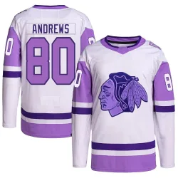 Youth Zach Andrews Chicago Blackhawks Hockey Fights Cancer Primegreen Jersey - White/Purple Authentic